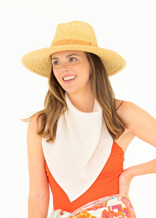 The Linen Edit – Amber Glow | Magnetic Linen Neck Scarf for Sun Protection
